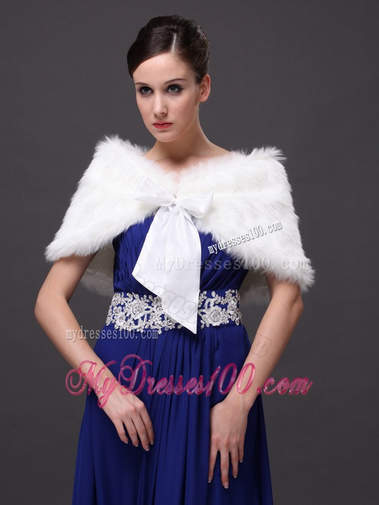 High Quality Rabbit Fur Special Occasion / Wedding Shawl In Ivory With V-neck